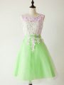 Wonderful Sleeveless Tulle Knee Length Lace Up Wedding Party Dress in with Lace