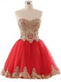 Low Price Tulle Sweetheart Sleeveless Lace Up Appliques Military Ball Dresses in Red