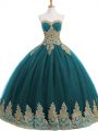 High End Floor Length Ball Gowns Sleeveless Teal Sweet 16 Dresses Lace Up