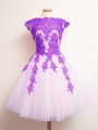 Discount Multi-color Bridesmaids Dress Prom and Party and Wedding Party with Appliques Scalloped Sleeveless Lace Up