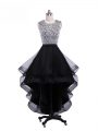 Pretty Sleeveless Zipper High Low Beading and Ruffles Prom Dresses