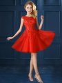 Most Popular Knee Length A-line Cap Sleeves Red Wedding Guest Dresses Lace Up