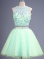 High End Scoop Sleeveless Tulle Wedding Guest Dresses Beading Lace Up