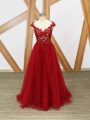 Smart Floor Length Red Homecoming Dresses V-neck Sleeveless Criss Cross