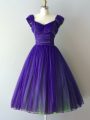 Dramatic Chiffon Cap Sleeves Knee Length Dama Dress for Quinceanera and Ruching