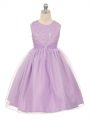Scoop Sleeveless Kids Pageant Dress Knee Length Beading Lavender Tulle