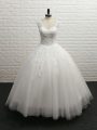 Custom Made White Wedding Dress V-neck Sleeveless Brush Train Clasp Handle