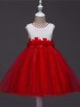 Stylish Scoop Sleeveless Zipper Girls Pageant Dresses Wine Red Tulle