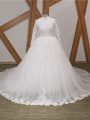 Hot Sale Zipper Wedding Gown White for Wedding Party with Lace and Appliques Court Train