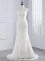 Great White Sleeveless Lace and Appliques Zipper Wedding Dresses