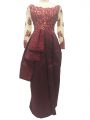 Column/Sheath Mother Of The Bride Dress Burgundy Scalloped Taffeta Long Sleeves Floor Length Zipper