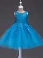 Tulle Sleeveless Knee Length Kids Formal Wear and Appliques