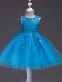 Tulle Sleeveless Knee Length Kids Formal Wear and Appliques