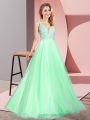 Lace Prom Evening Gown Apple Green Zipper Sleeveless Floor Length