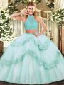 Enchanting Beading and Appliques and Ruffles Quinceanera Gowns Apple Green Criss Cross Sleeveless Floor Length