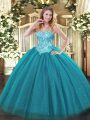 Exceptional Tulle and Sequined Sleeveless Floor Length Sweet 16 Dress and Appliques