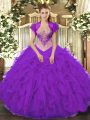 Ball Gowns Vestidos de Quinceanera Purple V-neck Organza Sleeveless Floor Length Lace Up