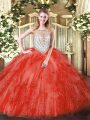 Fabulous Ball Gowns Quinceanera Gowns Coral Red Scoop Tulle Sleeveless Floor Length Zipper