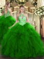 Organza Sleeveless Floor Length Ball Gown Prom Dress and Ruffles and Sequins