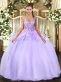 Comfortable Lavender Organza Lace Up Straps Sleeveless Floor Length Quinceanera Dress Beading