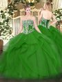 Modern Green Sleeveless Floor Length Beading and Ruffles Lace Up Quinceanera Gowns
