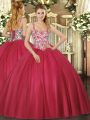 Beauteous Coral Red Straps Lace Up Beading and Appliques Vestidos de Quinceanera Sleeveless