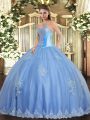 Unique Floor Length Lace Up Sweet 16 Quinceanera Dress Baby Blue for Military Ball and Sweet 16 and Quinceanera with Beading and Appliques