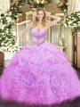 High Quality Lilac Sleeveless Beading and Ruffles and Pick Ups Floor Length Quinceanera Gowns