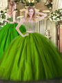 Extravagant Olive Green Scoop Neckline Beading Quinceanera Dress Sleeveless Lace Up