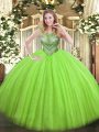 Admirable Ball Gowns Scoop Sleeveless Tulle and Sequined Floor Length Lace Up Beading Sweet 16 Dress