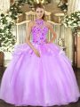 Glorious Lilac Sleeveless Floor Length Embroidery Lace Up 15 Quinceanera Dress