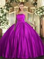 Sleeveless Floor Length Ruching Lace Up Vestidos de Quinceanera with Fuchsia