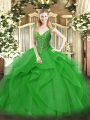 On Sale Green Tulle Lace Up Sweet 16 Quinceanera Dress Sleeveless Floor Length Beading and Ruffles