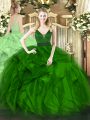 Most Popular Floor Length Green Quinceanera Dress Organza Sleeveless Beading and Ruffles