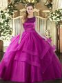 Great Fuchsia Sleeveless Floor Length Ruffles and Ruffled Layers Lace Up Quinceanera Gowns