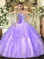 Lavender 15th Birthday Dress Military Ball and Sweet 16 and Quinceanera with Beading and Ruffles Sweetheart Sleeveless Lace Up