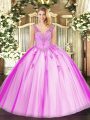 Lilac Tulle Lace Up Vestidos de Quinceanera Sleeveless Floor Length Beading