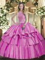 Lilac Sleeveless Organza and Taffeta Lace Up Quinceanera Dresses for Military Ball and Sweet 16 and Quinceanera