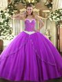 On Sale Purple Sweetheart Neckline Appliques Quinceanera Gowns Sleeveless Lace Up