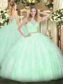 Apple Green Sleeveless Lace and Ruffles Floor Length Sweet 16 Dress