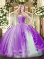Super Lavender Tulle Lace Up Quinceanera Dress Sleeveless Floor Length Beading and Ruffles
