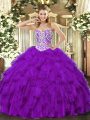 Purple Sweetheart Lace Up Beading and Ruffles Quinceanera Gowns Sleeveless