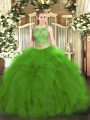 Customized Green Scoop Lace Up Beading and Ruffles Sweet 16 Dress Sleeveless