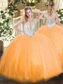 Modern Orange Red 15th Birthday Dress Military Ball and Sweet 16 and Quinceanera with Beading Scoop Sleeveless Zipper