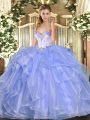 Excellent Beading and Ruffles 15th Birthday Dress Lavender Lace Up Sleeveless Floor Length