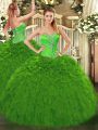 Green Organza Lace Up Sweetheart Sleeveless Floor Length Sweet 16 Quinceanera Dress Beading and Ruffles
