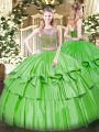 Customized Sleeveless Floor Length Beading and Ruffled Layers Lace Up Sweet 16 Dresses