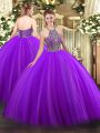 Fantastic Sleeveless Beading Lace Up Quince Ball Gowns