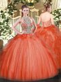 Traditional Red Sleeveless Beading and Ruffles Floor Length Quinceanera Gown