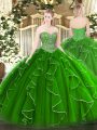 Latest Green Sweetheart Lace Up Beading and Ruffles Sweet 16 Dress Sleeveless